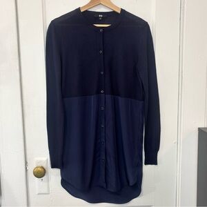 Uniqlo Women’s Navy Blue Wool Blend Button Cardigan Long Sweater, Size Small